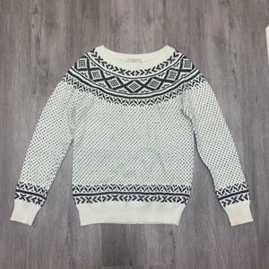 Loft Printed Cream and Silver Sweater: SIZE Small